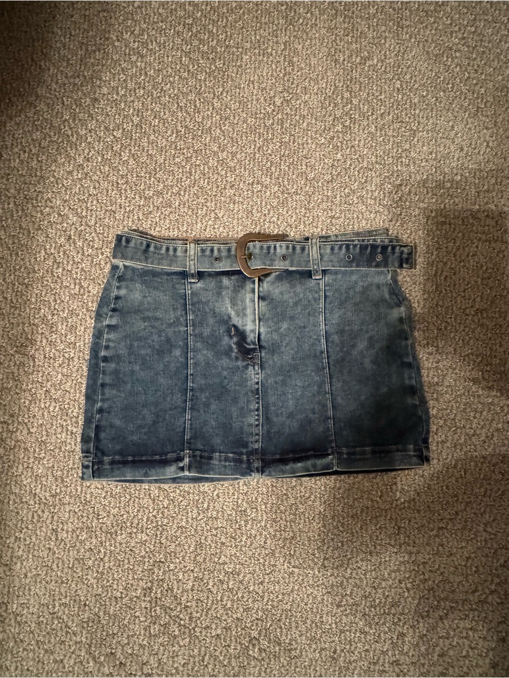 Pilcro Faded Blue Denim Mini Skirt with Belt